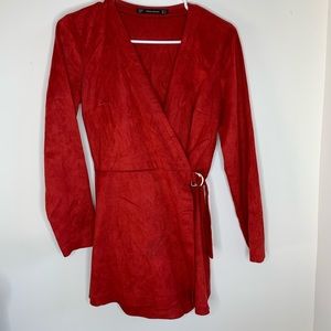 Tomato red faux suede short romper